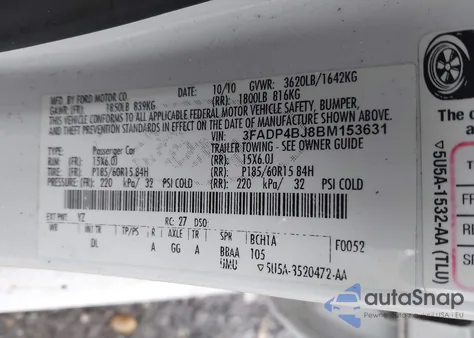 2011 Ford Fiesta Se from USA, damaged, VIN 3FADP4BJ8BM153631